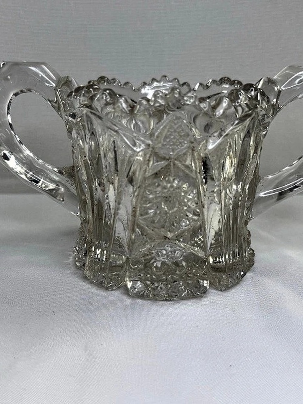 Clear Geometric Cut Glass Handled Serveware